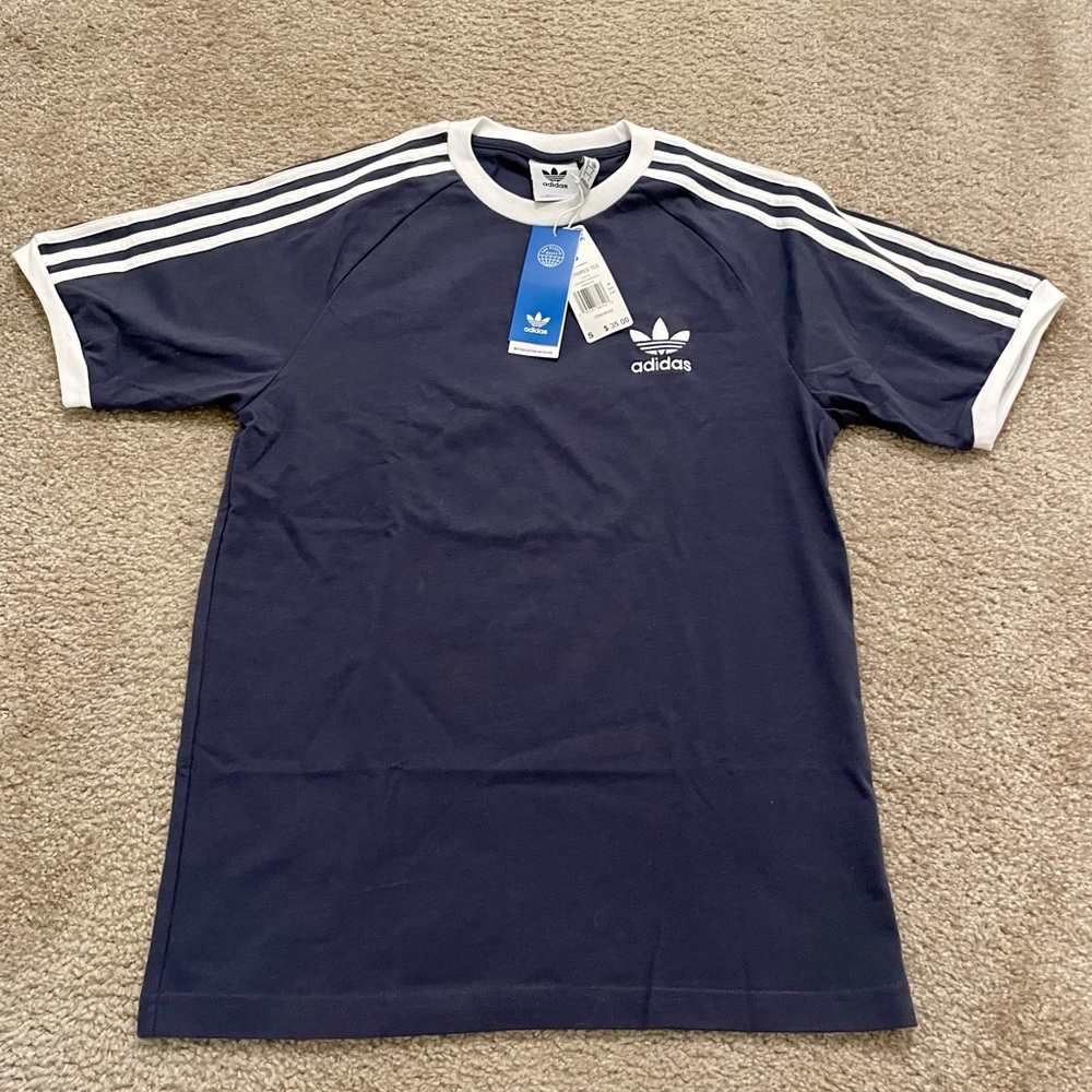 Adidas Originals NWT Mens Three 3 Stripes T Shirt Size S Small Navy Blue